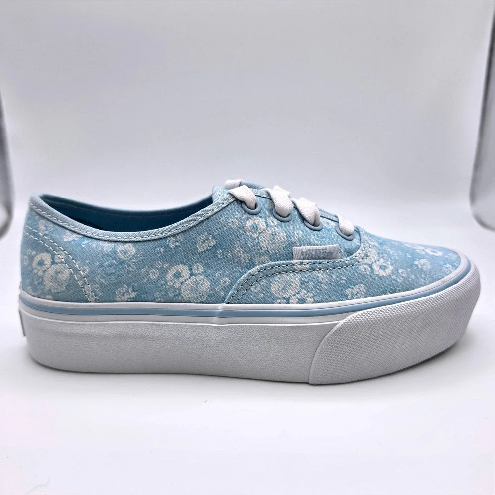 NWT Vans Authentic Platform Sneakers Womens 5 Blue Floral Canvas Low Top Shoes
